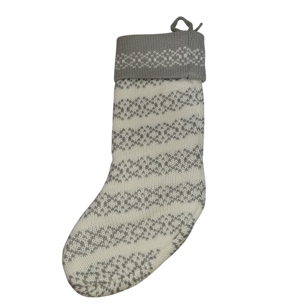 Wondershop Knit Fair Isle Monogram Christmas‎ Stocking gray/white w/ initial "K" - Picture 3 of 4